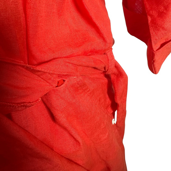 Saint James Wrap Dress Orange Linen Logo Lined S/S Beachy Preppy Size US 12 44F - Picture 12 of 14